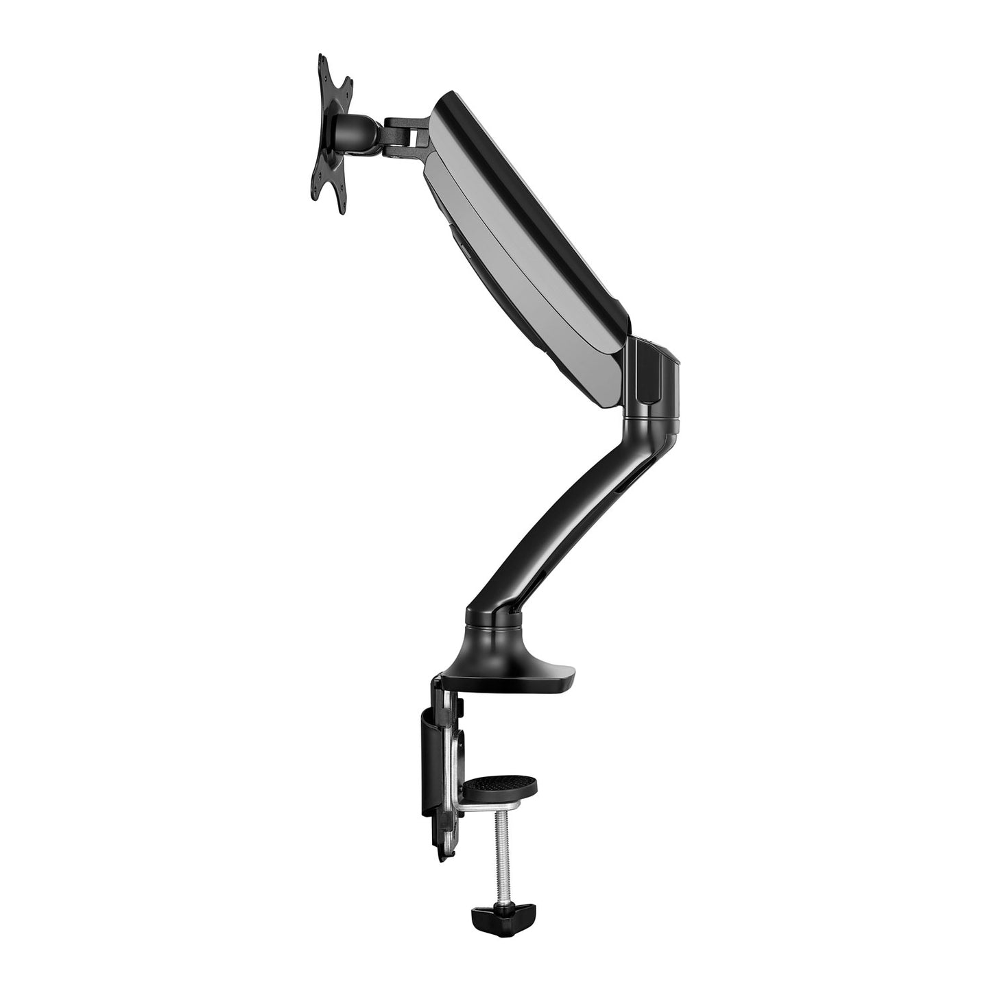 Uniway Computers desktop single monitor desk mount with adjustable arm and sleek design for ergonomic workspace setup.