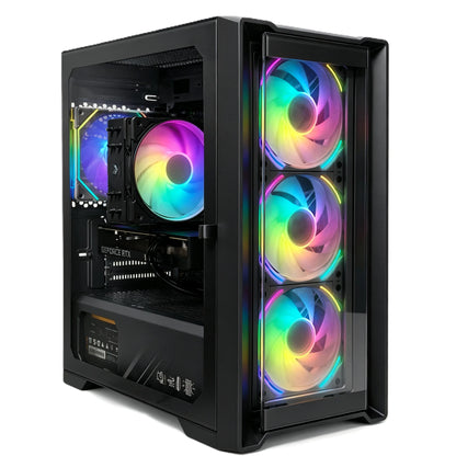 Uniway Gaming PC with AMD Ryzen 5 7600X processor, black gaming desktop computer with sleek design and front ports.
