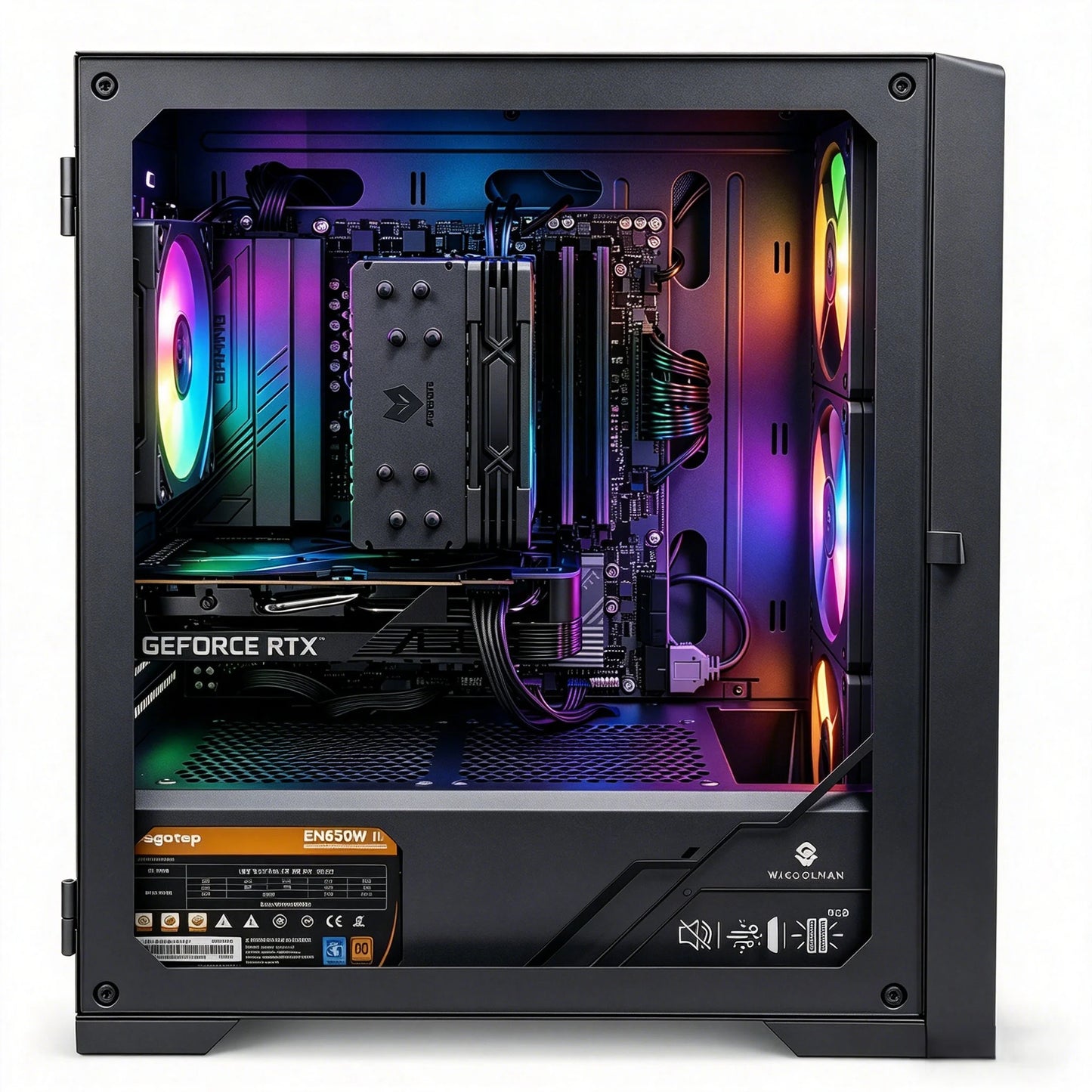 Uniway Gaming PC with AMD Ryzen 5 7600X processor, featuring a sleek black gaming computer with RGB lighting and high-performance components.