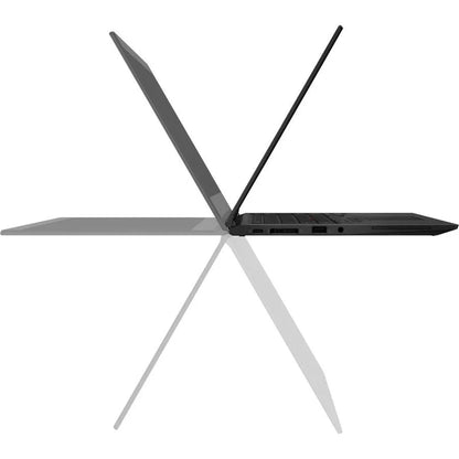 Lenovo ThinkPad X13 Yoga Gen 1 laptop in black with Intel Core i7, 16GB RAM, and 256GB SSD on a white background.