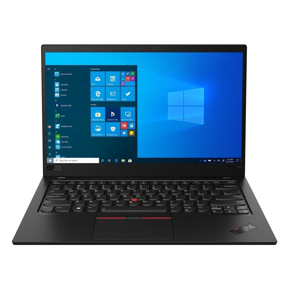 Lenovo ThinkPad X1 Carbon 8th Gen 14-inch refurbished laptop with Intel Core i7-10610U processor, sleek silver design.
